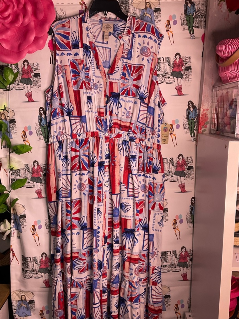 St. John's Bay Red, Blue & White Sleeveless Maxi Dress